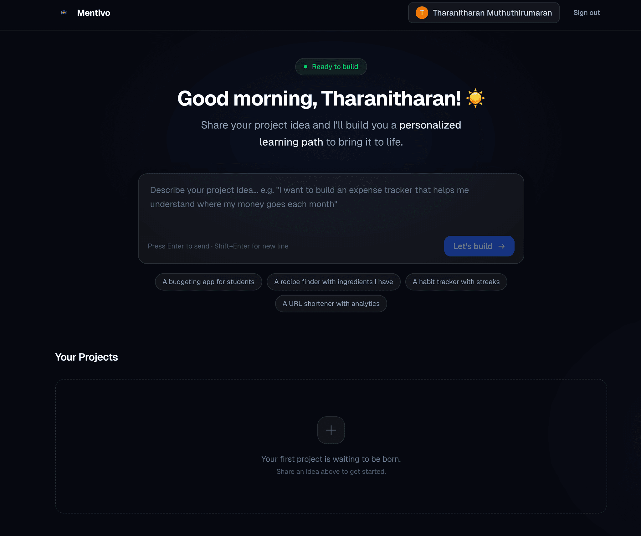 Mentivo dashboard – describe your idea